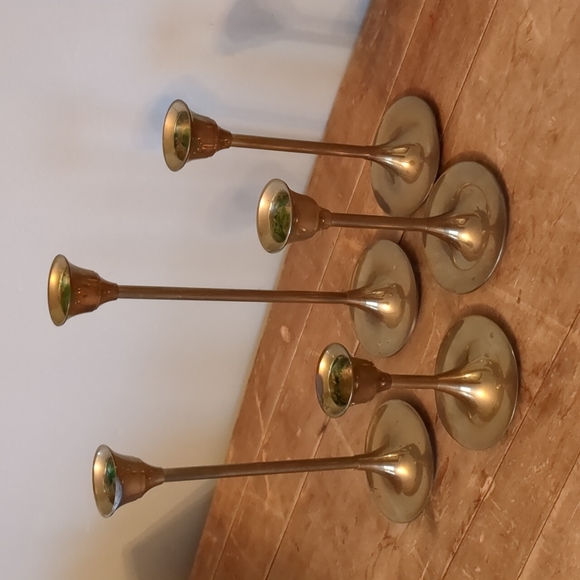 Set of Five Brass Style Tapered Candlesticks Grouping